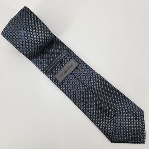 Calvin Klein Mens Black Silver Embroidered Diamond Print 100% Silk Necktie XL